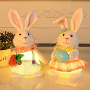 [Cadeaux de P&acirc;ques]D&eacute;coration P&acirc;ques Lumineux, Lapin De P&acirc;ques, Peluche Assis Avec Oreille Lapin, Deco P&acirc;ques Int&eacute;rieur Maison Table, De Noel