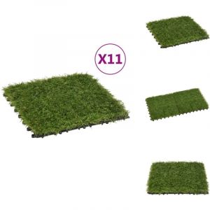 Carreaux de gazon artificiel 11 pcs Vert 30x30 cm - Dalle De Gazon Artificiel - Gazon Synthétique - Pelouse Artificielle - Décoration Extérieur