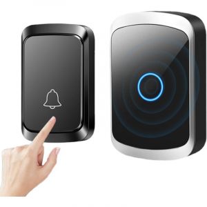 Sonnette sans fil avec 60 sonneries et 5 niveaux de volume, &eacute;tanche IP67, carillon mural sans fil, 300m de long, fonctionne avec batterie et