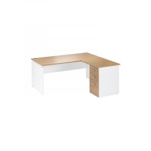 Bureau d'angle L 160 cm avec retour suspendu sur caisson positionnable droite/gauche ch&ecirc;ne clair INEO - Maxiburo