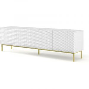 Meuble tv meuble Hi-fi sur pied Blanc Mat 200x42x58cm ravi c diamant Pied Cadré or
