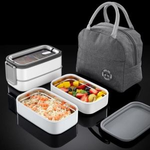 Boite Repas en Acier Inoxydable avec Sac Isotherme Repas, 1400ml 2 Couches Lunch Bento Box pour Pique Nique, Travail, Go&ucirc;ter, Ecole