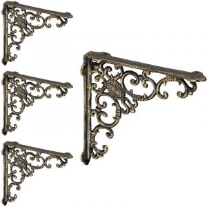 &Eacute;querre &eacute;tag&egrave;re murale, lot de 4, ancien, support en fonte de fer, ornements baroques, bronze