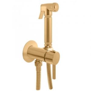 Mitigeur bidet ou WC encastrable SEINA avec douchette en laiton dor&eacute; bross&eacute;