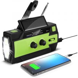 CCYKXA Vert Radio Solaire à Manivelle Portable Radio Dynamo Rechargeable avec AM/FM/WB Batterie Rechargeable Intégrée 4000mAh 4 Modes Lampe de Poche