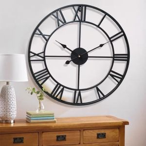 Horloge murale vintage en fer forg&eacute; pour la maison, horloge murale de style scandinave pour le salon, horloge murale silencieuse &agrave; chiffres romains,