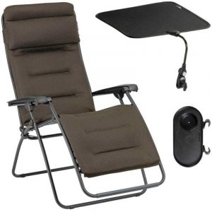 Ensemble Fauteuil Relax Jardin - Chaise Longue Matelassé Avec Ombrelle Et Porte-gobelet - Rsx Clip - Aircomfort® - Marron Taupe -