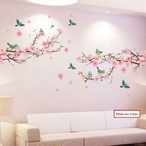 Einemgeld - xl Stickers muraux fleurs de Pêcher & oiseaux (250x150 cm) i autocollant sticker mural roses cerisier arbre branche plantes pour salon