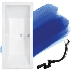Badland - Baignoire Rectangulaire 190x90 + appui-tête + planche en bambou, Siphon de bain et pieds (support) - Set 5en1 - Fabriqué en ue quadro