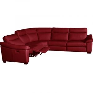 Canap&eacute; d'angle double relax en 100% tout cuir &eacute;pais de luxe italien avec 2 relax &eacute;lectrique, 6/7 places, dakota, rouge fonc&eacute; - Rouge fonc&eacute;