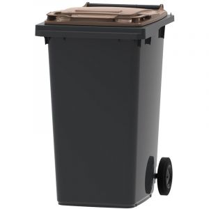 ESE - France Conteneur Poubelle à déchets 2 roues - 240L - Robuste et Économique - 100% Recyclé - Gris avec Couvercle Marron - Fabriqué en France