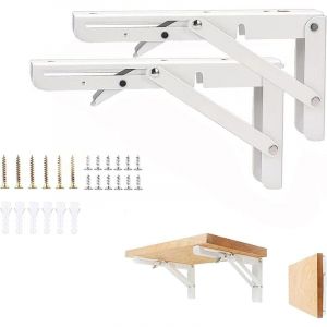 Lot de 2 Lourds Support Console Pliable R&eacute;tractable Pour Garage &eacute;tabli, Support d' &Eacute;tag&egrave;res Pliable, 12" / 300mm Acier Inoxydable Equerre Rabattable