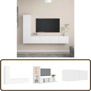 Vidaxl - Ensemble de meubles tv 4 pcs Blanc Bois d'ing&eacute;nierie - Meuble Tv Suspendu - Meuble Tv Blanc - Ensemble Meuble Tv - Rangement Mural - Armoire