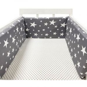 Tour de lit b&eacute;b&eacute; 200 x 30 cm, coussin barri&egrave;re anti-collision pour berceau contour lit b&eacute;b&eacute; respirant en coton, &eacute;toile gris fonc&eacute;
