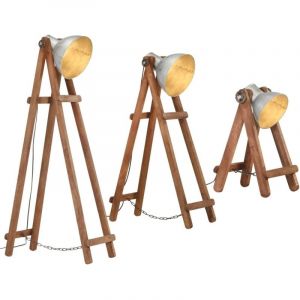 Lampadaire，Lampe sur pieds 3 pcs Argent&eacute; E27 Bois de manguier massif CFW388974