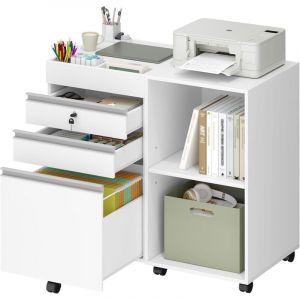Caisson de Bureau, Meuble Casier sur roulettes,avec 3 tiroirs