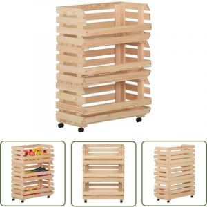 Chariot à légumes 57x30x80 cm Bois de pin solide - Chariot De Cuisine - Chariot à Légumes - Meuble De Rangement - Bois Massif - Pin - The Living Store