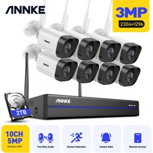 3MP kit de vid&eacute;osurveillance sans fil vision nocturne d&eacute;tection mouvement wifi 8 cam&eacute;ras 2 To - Annke