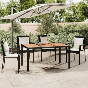 Maison Chic - Table de jardin Table d'extérieur Table d'appoint plateau en bois Noir Résine tressée bois massif 21322
