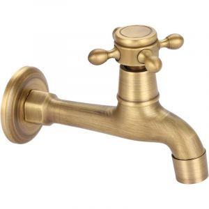 Robinet Mural Jardin Laiton, Robinets Eau Froide Long Cuivre, Robinet de d'évier Antique, Rotation de 360° Robinetterie Bronze Murale