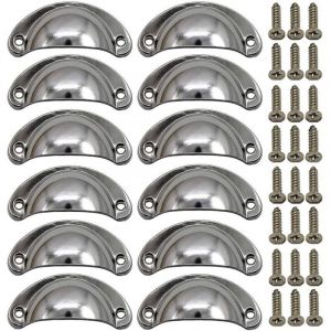 12 &times; Poign&eacute;e de Coquille Vintage pour Tiroir Armoire Meuble Cuisine, Alliage Fer-nickel Demi Lune Bouton de Meuble Bouton de Porte de Placard 8,1 cm