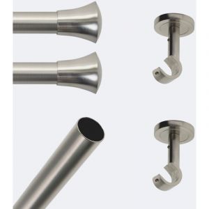 Boulet - Kit de tringle &agrave; rideaux Nickel Mat 200cm Diam.20mm Embout Pommeau - Fixation Plafond