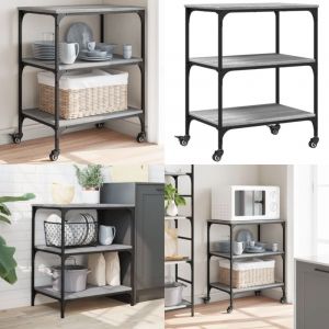 Chariot de cuisine sonoma gris 60x41x76 cm bois d'ing&eacute;nierie - Chariot De Cuisine - Chariot De Rangement - Chariot &Agrave; L&eacute;gumes - Meuble De Cuisine