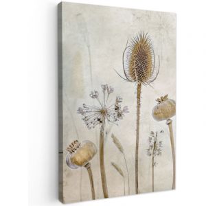 TABLEAU SUR TOILE Fleurs - Aquarelle - Nature morte - Brun - Vintage Tableau D&eacute;coration Murale 60x90 cm