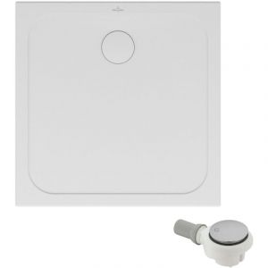 Receveur de douche antid&eacute;rapant 80 x 80 VILLEROY ET BOCH Lifetime Plus c&eacute;ramique blanc + Bonde chrom&eacute; bross&eacute;