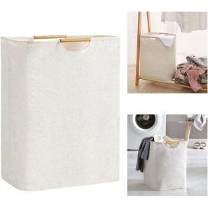 Panier a Linge Beige 56 x 40 x 27 cm, Panier &agrave; Linge Grande Capacit&eacute; Pliable Tissu Oxford avec Manche en Bois, Corbeille a Linge pour Chambre Salon