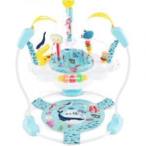 Costway - Aire d'éveil à Rebonds Bébé Forêt et Animaux avec 3 Hauteurs Réglables & 9 Jouets, Jumperoo Jungle Trotteur Bébé avec Musique & Lumière,