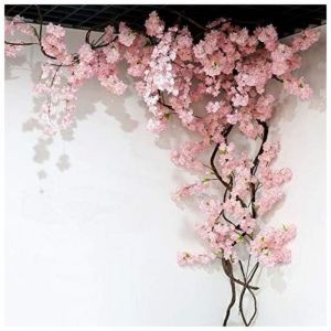 Aiperq - Fleur Artificielle 105 Cm Faux Cerisier Fleur Arbre 3 Fourche Sakura Branche Fleur Artificielle Soie De Mariage Fond D&eacute;coration Murale,AAFGVC
