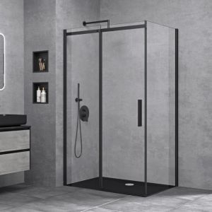 Cabine de Douche Transparent 80x110x195cm Montage R&eacute;versible Porte Coulissante Paroi de Douche en Angle Ravenna18K Schwarz - Doporro