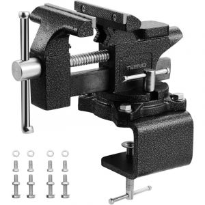 Tau d'Établi 113 mm Étaux d'Établi Acier moulé, Base Pivotante à 270 Degrés, Force de serrage de 2000 kg, Amovible et polyvalent, Deux Utilisations