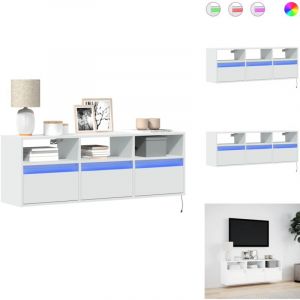Meuble tv mural avec lumières led blanc 130x31x45 cm - Meuble tv Mural - Meubles tv Muraux - Meuble tv Suspendu Au Mur - Meuble tv Flottant