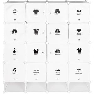 Haloyo - 16 Cubes Armoire &eacute;tag&egrave;re modulable en plastique blanc casiers Penderies Rangement Armoire Penderie Placard