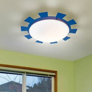 Applique murale chambre d'enfant lampe pour enfant plafonnier en verre bleu clair, soleil, acier, blanc satin&eacute;, 1x LED 3,7W 320Lm blanc chaud, DxH