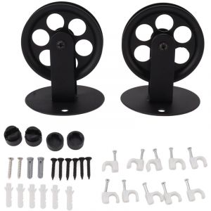 Eosnow - Roues de poulie industrielles noires, 2 pi&egrave;ces, pour lampe suspendue de grange &agrave; brancher, montage mural Vintage au plafond, poulies de