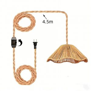 Douille E27 avec Interrupteur et Corde de Chanvre C&acirc;ble 4.5M, Suspension Luminaire en Laiton Vintage, Lustre avec Abat-jour en Corde de Chanvre