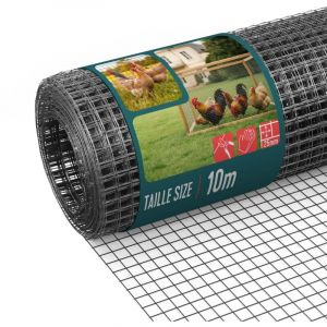 VOUNOT&reg; Grillage soud&eacute; plastifi&eacute; PVC rouleau 0.5x10m gris - Maille 25mm Fil 1mm - Treillis et cl&ocirc;ture m&eacute;tallique