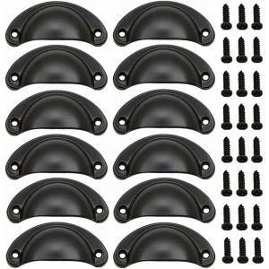 12 Pièces Poignée de Porte Coquille, Rétro Poignées de Porte, Poignées de Meubles Traditionnelles en Demi Lune Avec Vis, pour Tiroir, Armoire,