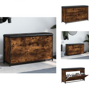 Banc à chaussures tiroir rabattable chêne fumé 102x32x56 cm - Banc Chaussure - Banc Coffre - Meuble Entrée - Rangement Chaussures - Banc Couloir