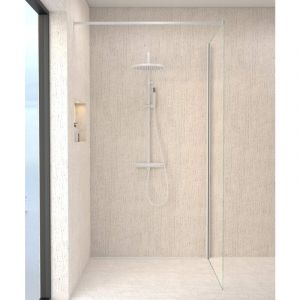Kroos ® - Colonne de douche thermostatique blanche, pommeau pluie et support douchette réglable - Corbeau