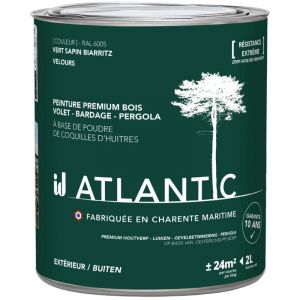 Peinture bois ext&eacute;rieurs -RAL 6005 Vert sapin Biarritz - 2L - ATLANTIC