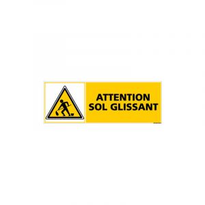 Signaletique.biz France - Panneau attention sol glissant (C0305) - Plastique pvc 1,5 mm - 350 x 125 mm