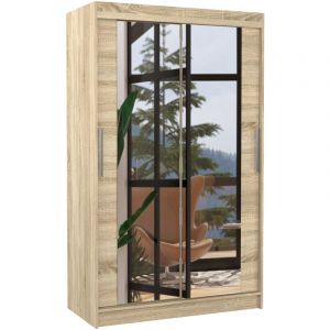 Les Tendances - Petite armoire moderne de chambre &agrave; coucher bois clair avec 2 portes coulissantes miroir Ibizo 120cm