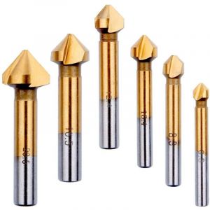 Fraise Conique Metal Bois,Foret Titane Metaux Chanfreiner HSS 90 Degr&eacute;s 6,3mm, 8,3mm，10,4mm, 12,4mm, 16,5mm, 20,5mm Fraise a Noyer