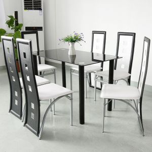 Chaises à Manger Lot de 6 Blanc Similicuir, blanc-noir