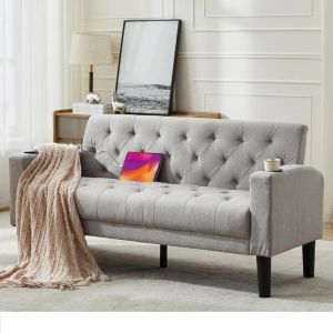 Gravforce - Canapé 2 Places Petit Canapé-lit avec Fonction de Couchage Style Mid-century Canapé Convertible avec Dossier réglable en Tissu Rose