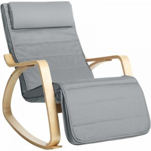 Fauteuil &agrave; Bascule en Bois de Bouleau, Chaise ber&ccedil;ante avec Repose-Pied r&eacute;glable sur 5 hauteurs, Housse en Coton, capacit&eacute; de Charge 150 kg, pour